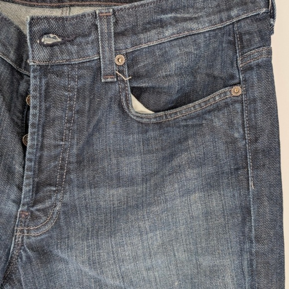 7 For All Mankind Slouchy Jeans Mens 34 Dark Wash Button Fly Frayed Hem - Picture 6 of 16